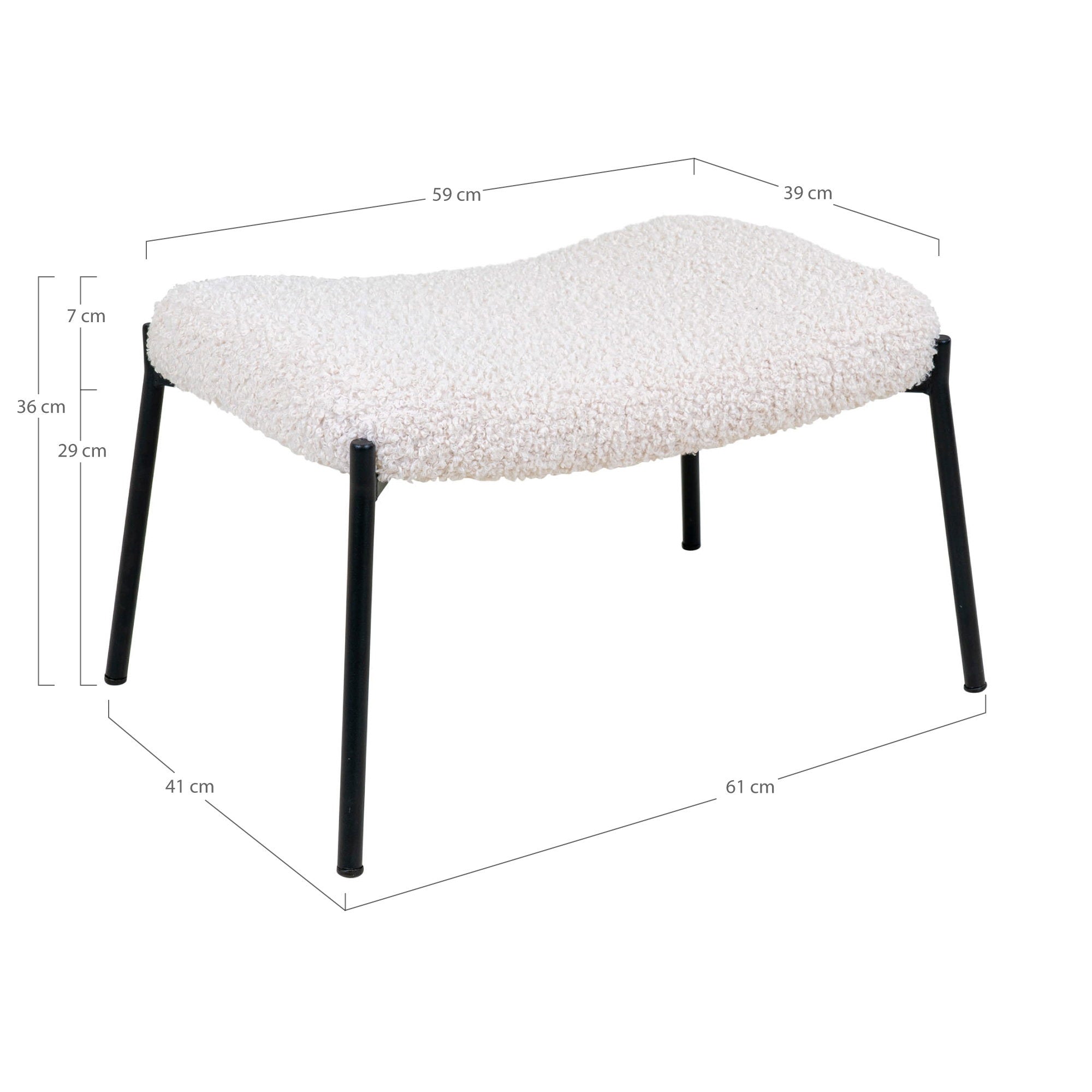 Glasgow Footrest - Footrest, artificial lambskin, white, black legs HN1090
