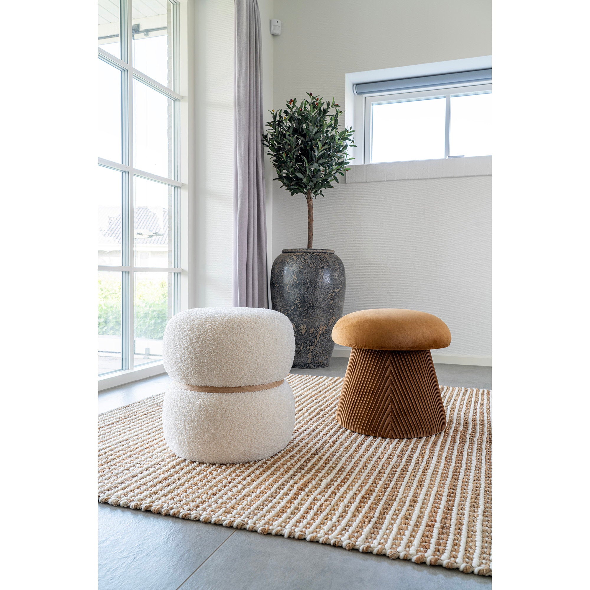 Milford Pouf - Pouf, Teddy, Weiß ø38x41 cm, HN1234