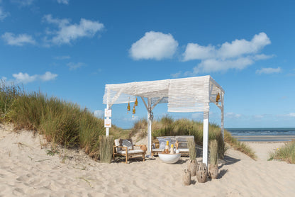 Sofa 2 People Bamboo+Textile Natural/White