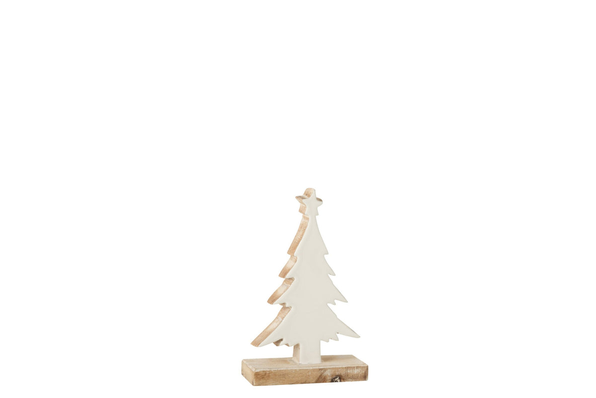 Decoratieve kerstboom – mangohout, wit en whitewash, 21 cm