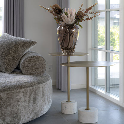 Lecco Side table - Side table in brass and marble ø51x52 cm
