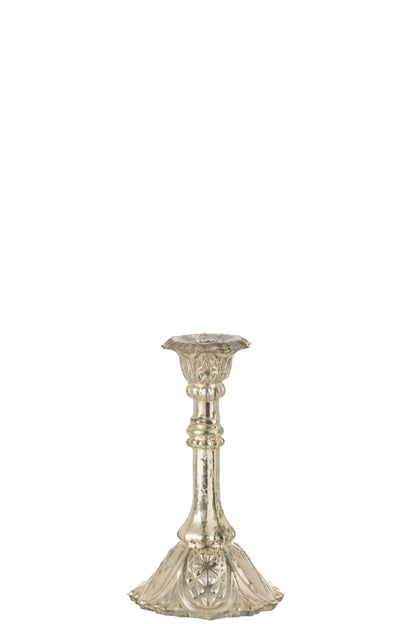 Candle Holder Oriental Glass Silver Medium