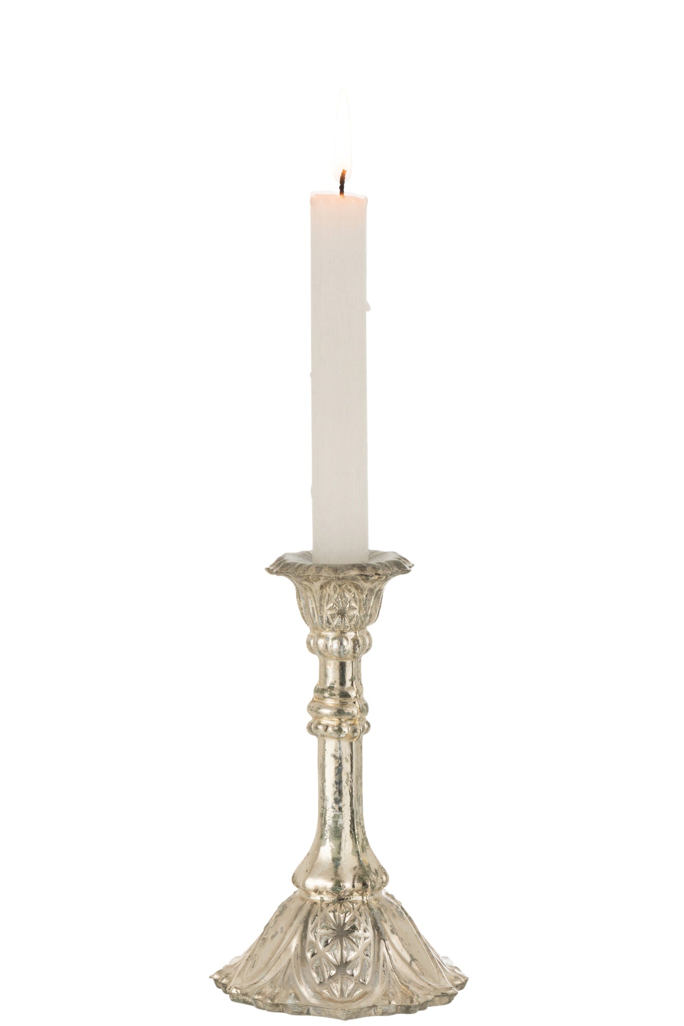 Candle Holder Oriental Glass Silver Medium