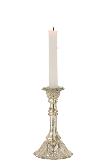 Candle Holder Oriental Glass Silver Medium