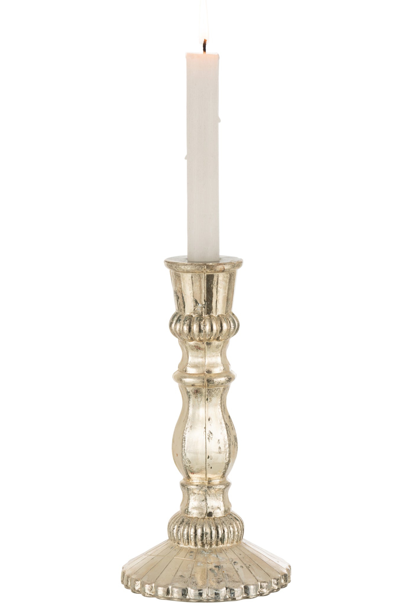 Candle Holder Oriental Glass Silver Large