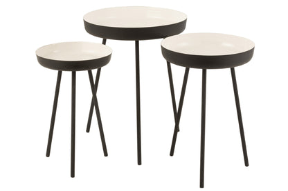 Set Of 3 Sidetables Metal Black/White