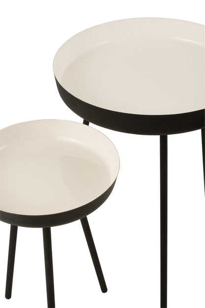 Set Of 3 Sidetables Metal Black/White