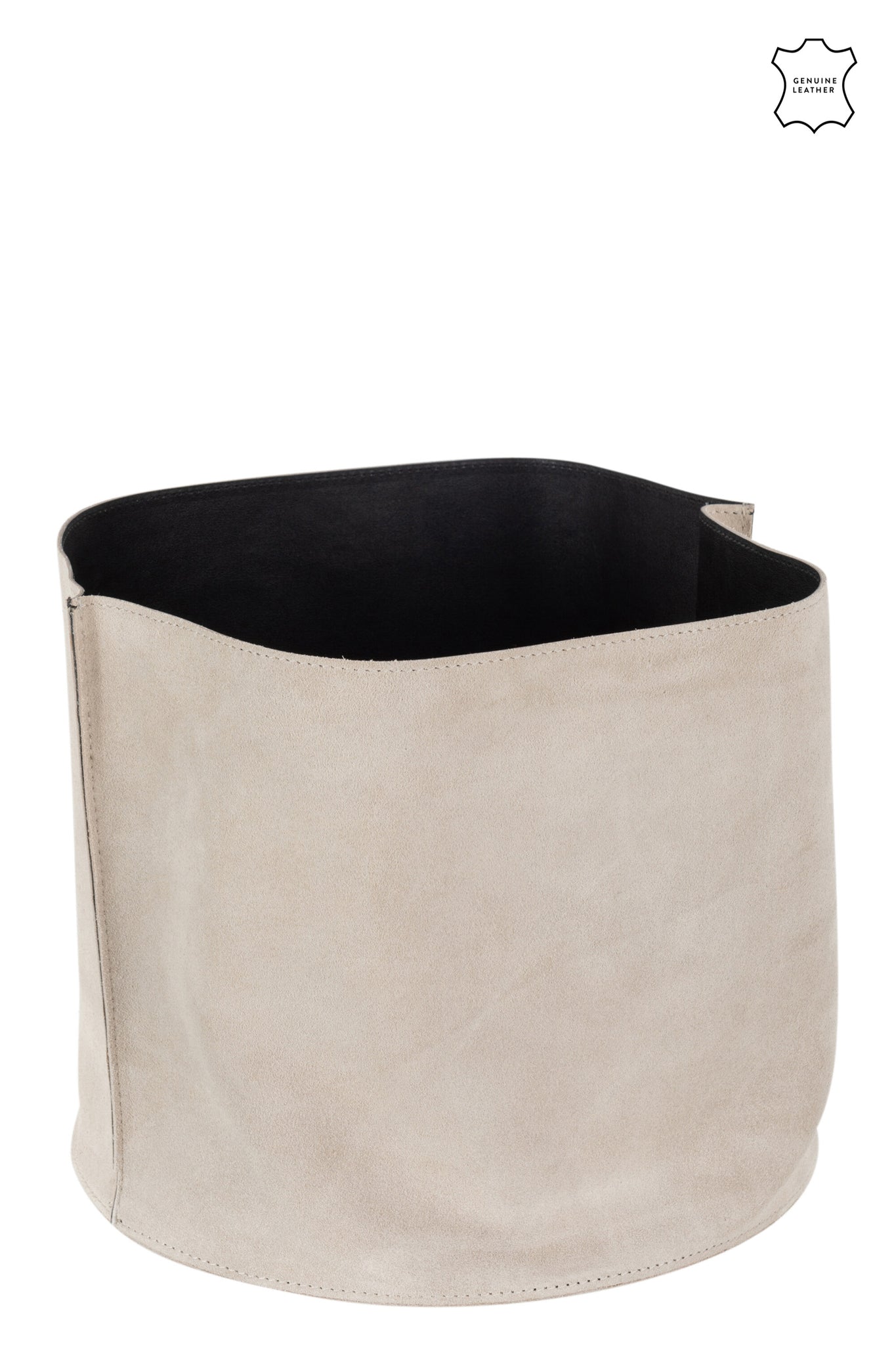 Round Low Beige Leather Storage Basket