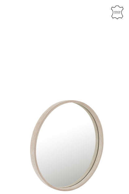 Mirror Round Leather Beige Small
