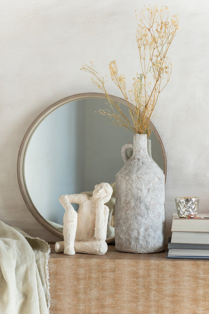 Mirror Round Leather Beige Small