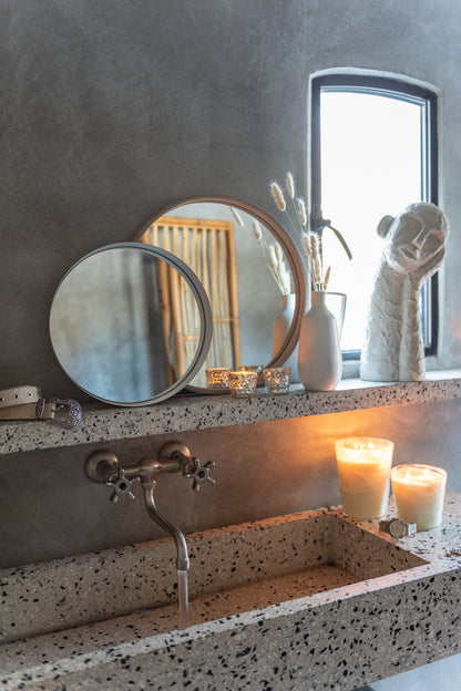 Mirror Round Leather Beige Small