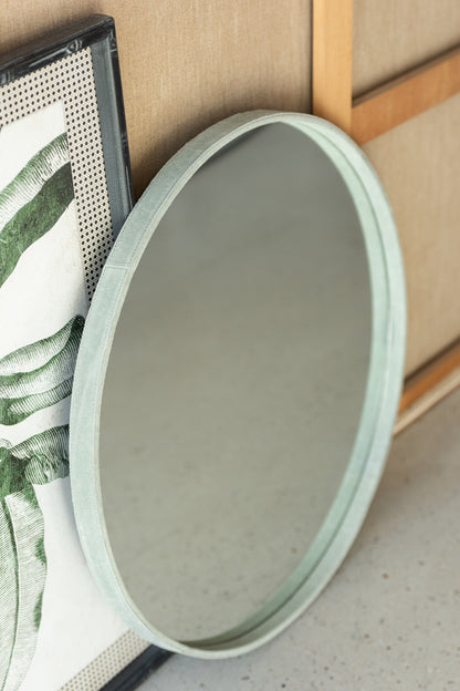 Mirror Round Leather Green Large