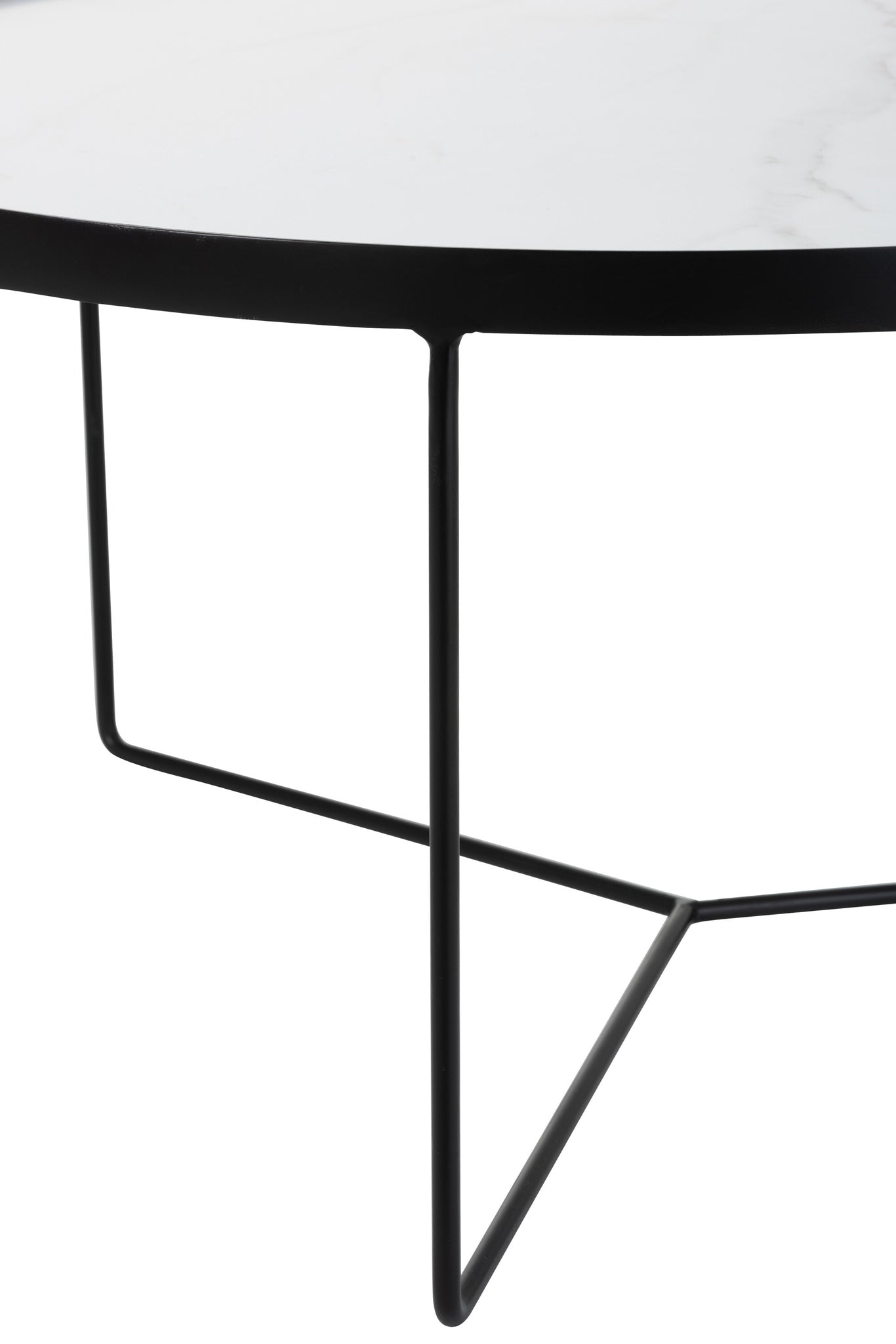 Runder Couchtisch aus MDF/Eisen, schwarz/weiß marmoriert