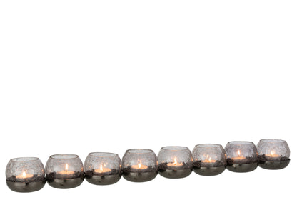 Tealight Holder 8 Ball Craquelure Glass/Stainless Steel Black