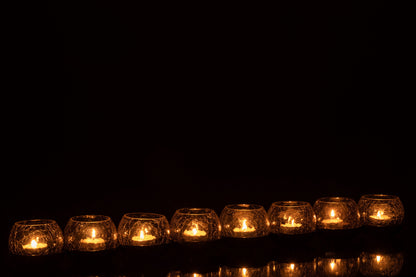 Tealight Holder 8 Ball Craquelure Glass/Stainless Steel Black