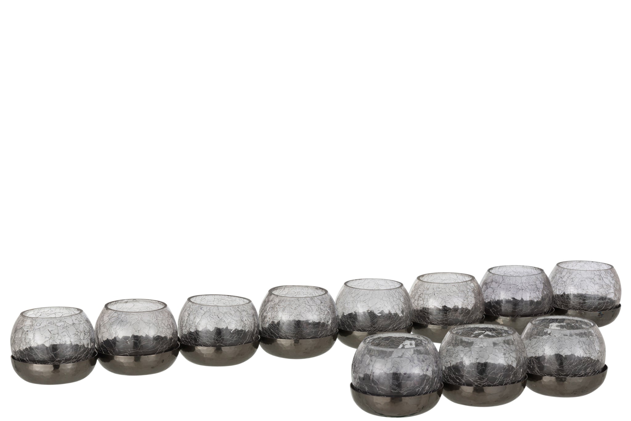 Tealight Holder 8 Ball Craquelure Glass/Stainless Steel Black