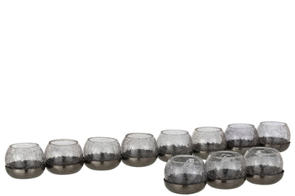 Tealight Holder 8 Ball Craquelure Glass/Stainless Steel Black