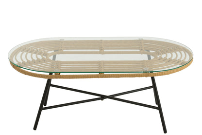 Table Low Oval Outdoors Met/Glass Natural/Black