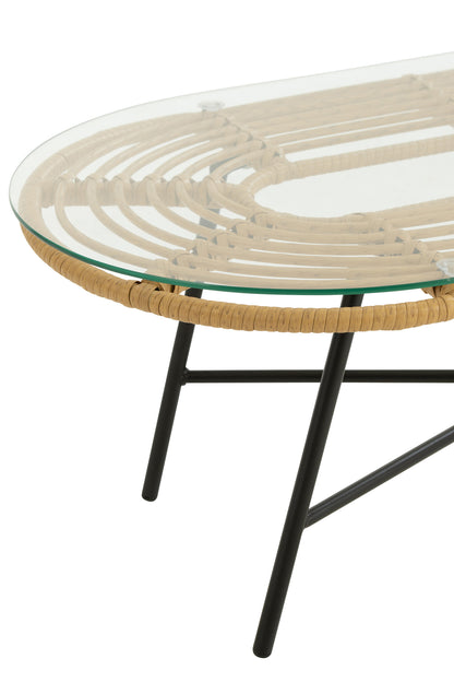 Table Low Oval Outdoors Met/Glass Natural/Black