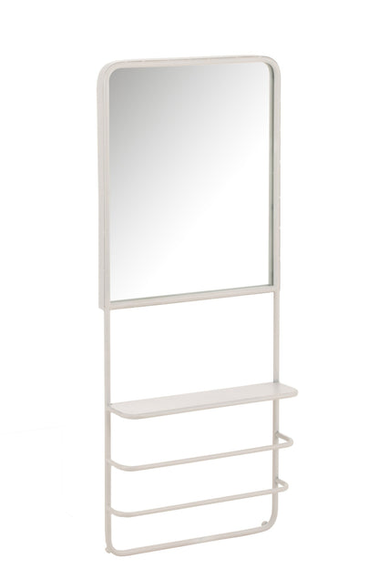 Wandregal mit Spiegel – Metall und Glas, weiß, 40x12,5x100 cm