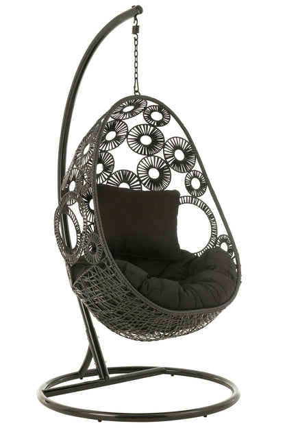 Hanging Chair+Cushions Bula Metal/Reed Black