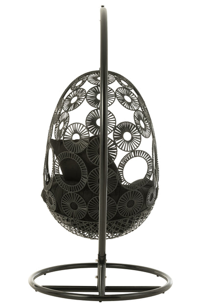 Hanging Chair+Cushions Bula Metal/Reed Black