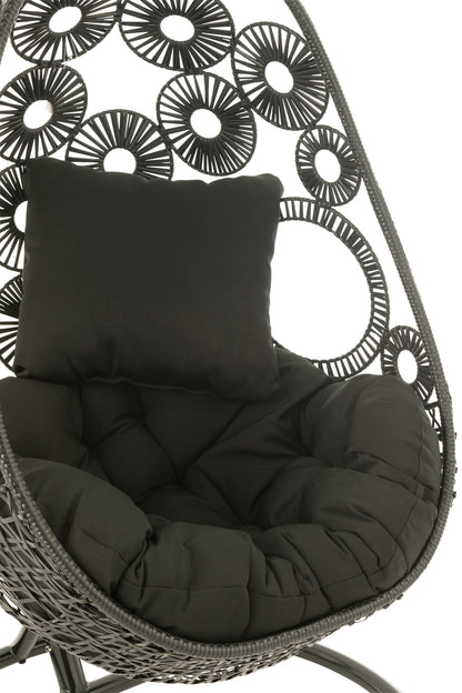Hanging Chair+Cushions Bula Metal/Reed Black