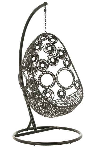 Hanging Chair+Cushions Bula Metal/Reed Black