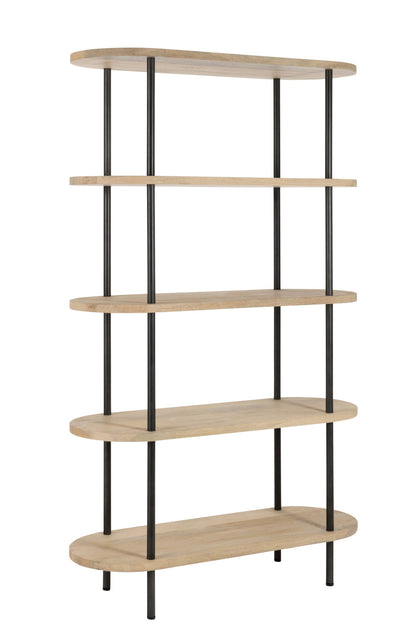 Rek Eli met 5 schappen – mangohout en ijzer, naturel en grijs, 105 x 40 x 176 cm