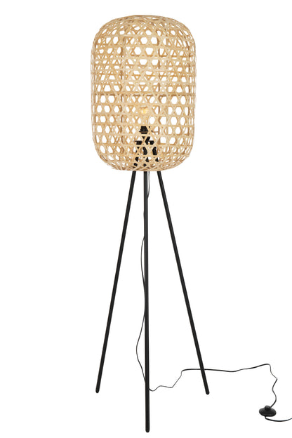 Lamp Standing Tripod Round Bamboo Metal Natural/Black
