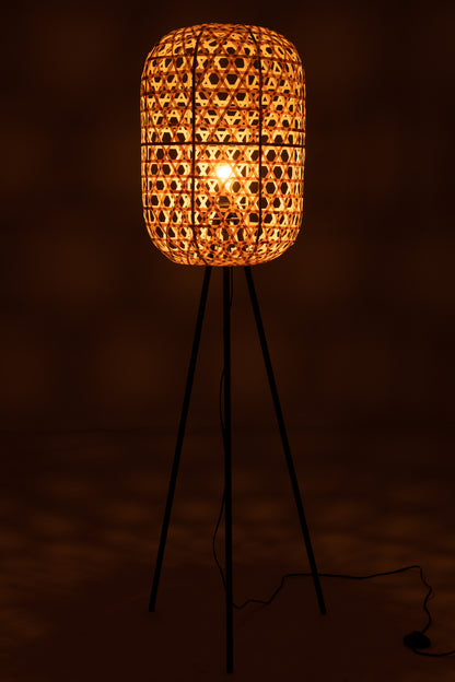 Lamp Standing Tripod Round Bamboo Metal Natural/Black