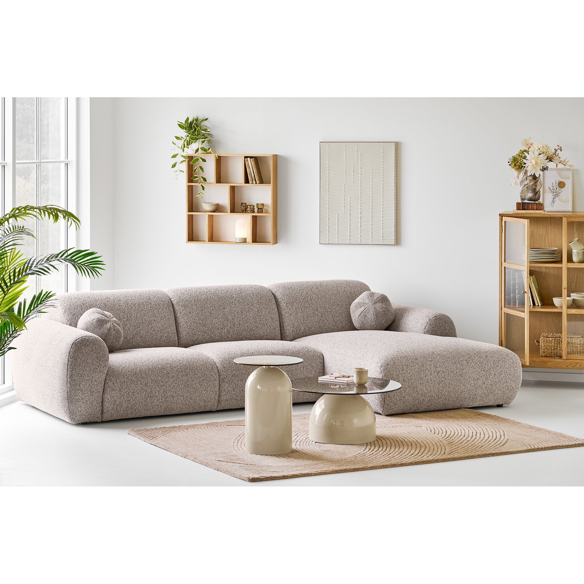 Ravello salontafel – gehard glas/metaal, grijs/beige, ø70×33 cm