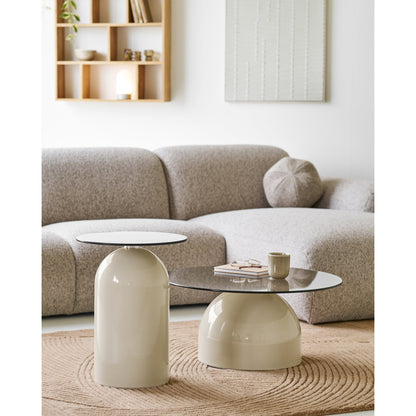 Ravello salontafel – gehard glas/metaal, grijs/beige, ø70×33 cm
