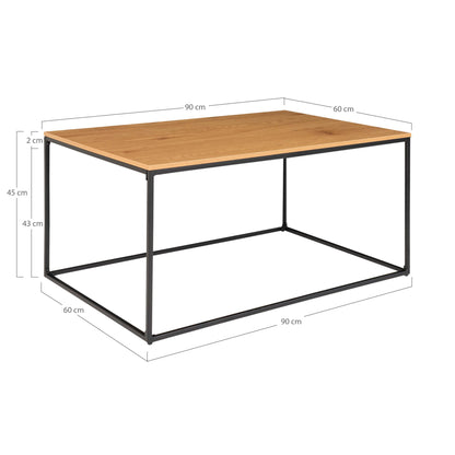 Coffee Table Oak Look Rectangular 90x60x45 cm | Black Frame