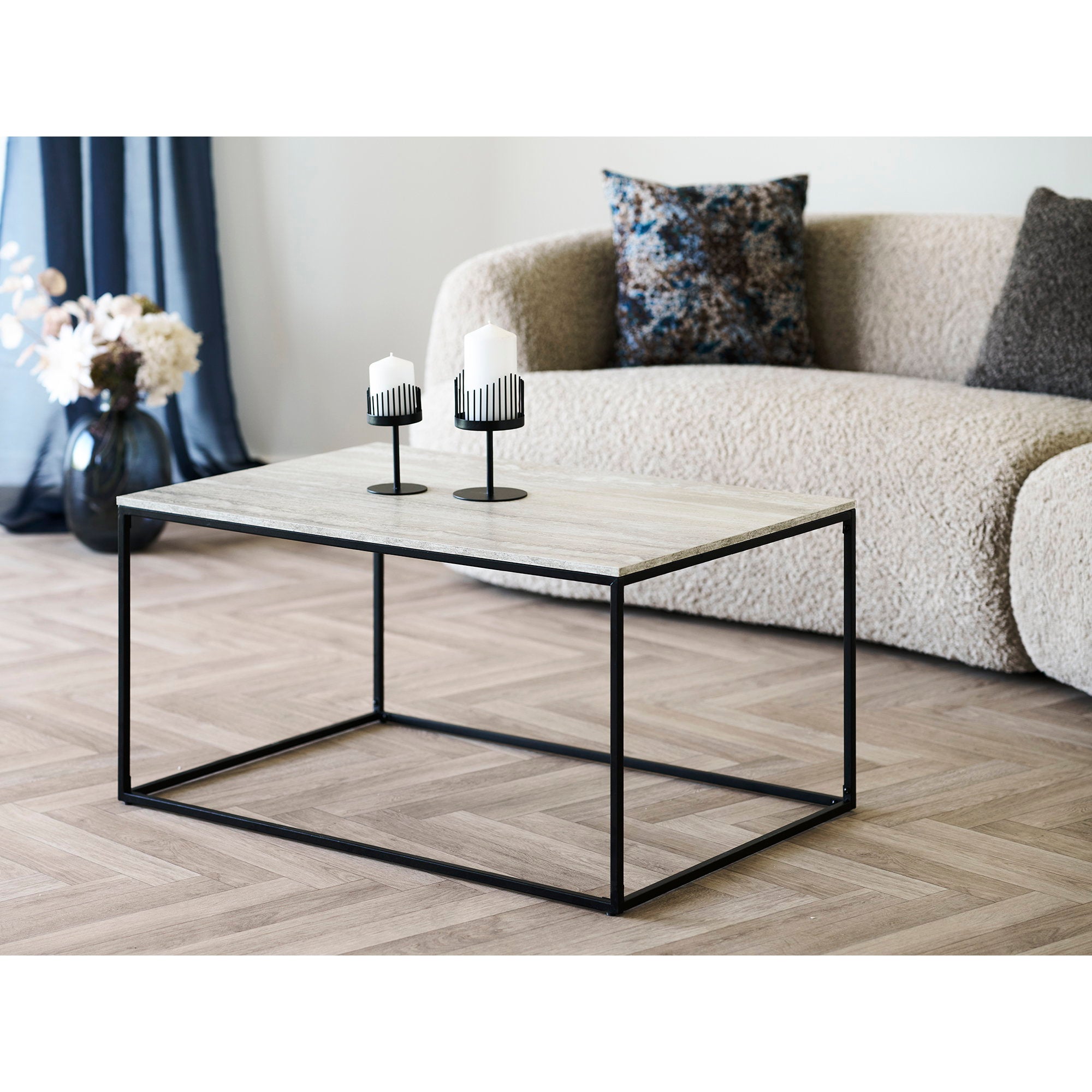Coffee Table Travertine Look Black Frame 90x60x45 cm