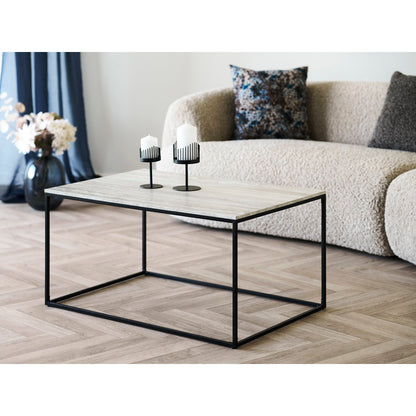 Coffee Table Travertine Look Black Frame 90x60x45 cm