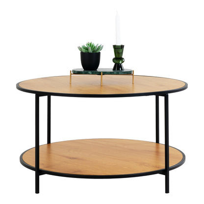 Salontafel Eiken Look Rond Ø80x45 cm | Zwart Stalen Frame