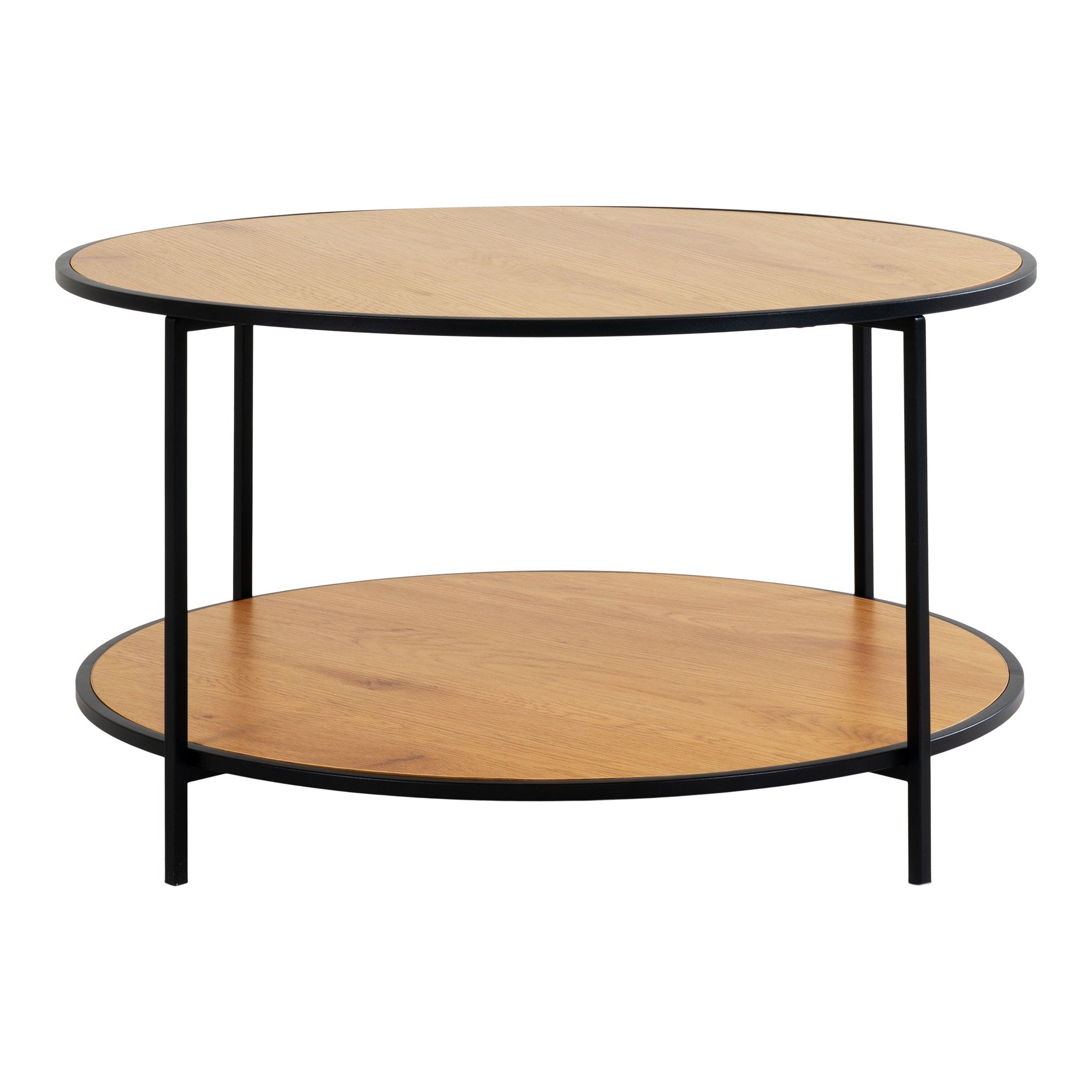 Salontafel Eiken Look Rond Ø80x45 cm | Zwart Stalen Frame