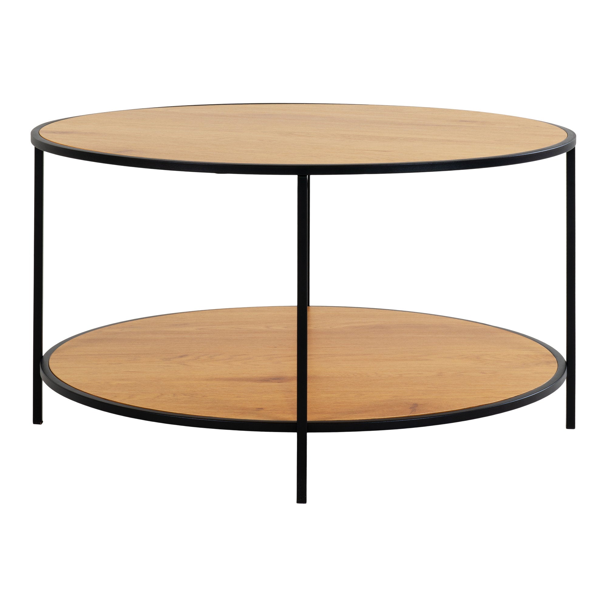 Salontafel Eiken Look Rond Ø80x45 cm | Zwart Stalen Frame