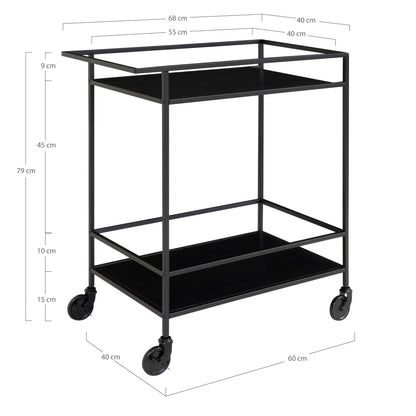 Vita Bar trolley - Bar trolley with 2 shelves, black, black frame 68x40x79 cm