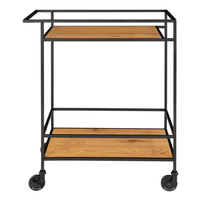 Vita Bar trolley - Bar trolley with 2 shelves, oak look, black frame 68x40x79 cm