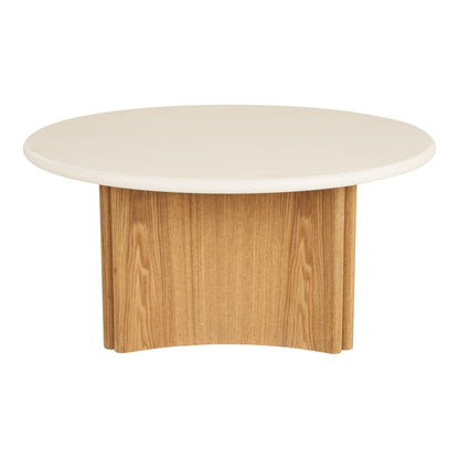 Salontafel Motril – cement en essenfineer, wit met naturel, ø80x37 cm