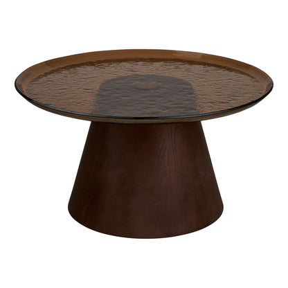 Salontafel Orvieto – essenfineer en glas, bruin, ø80x42 cm