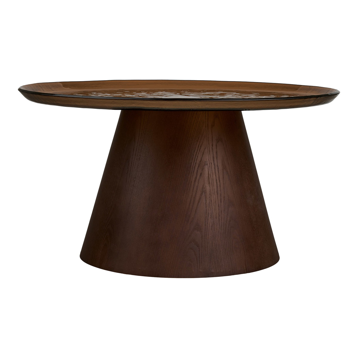 Salontafel Orvieto – essenfineer en glas, bruin, ø80x42 cm
