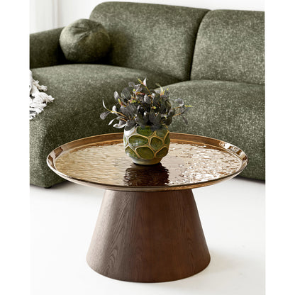 Salontafel Orvieto – essenfineer en glas, bruin, ø80x42 cm
