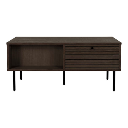 Couchtisch Kyoto - Couchtisch, 2 Schubladen, Eichenfurnier, geräuchert, schwarze Metallbeine 50x100x45 cm