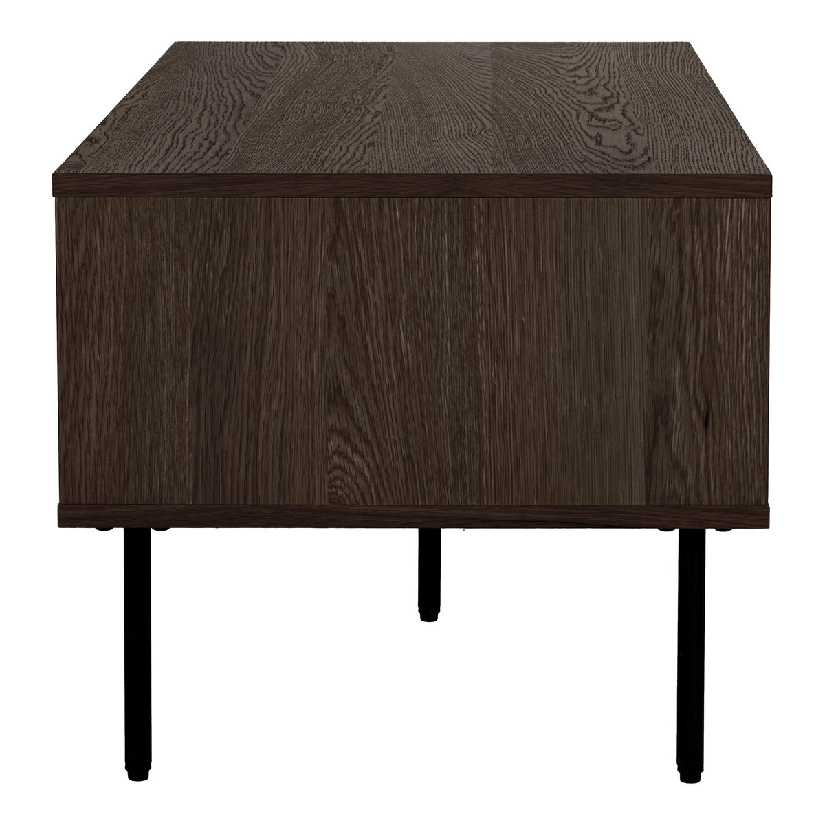 Couchtisch Kyoto - Couchtisch, 2 Schubladen, Eichenfurnier, geräuchert, schwarze Metallbeine 50x100x45 cm