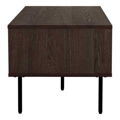 Couchtisch Kyoto - Couchtisch, 2 Schubladen, Eichenfurnier, geräuchert, schwarze Metallbeine 50x100x45 cm