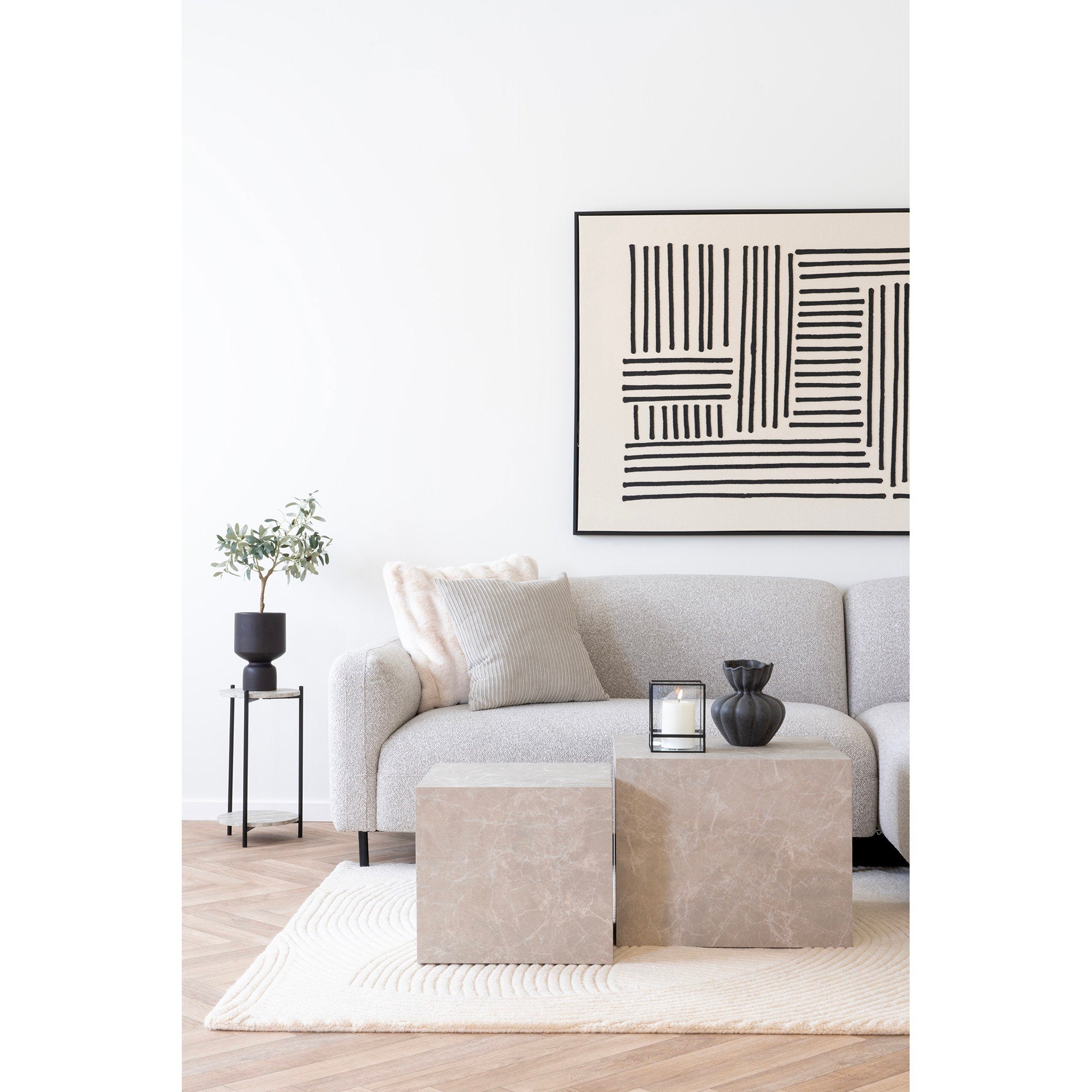 PRAGUE COFFEE TABLE SET OF 2 | MARBLE LOOK BEIGE