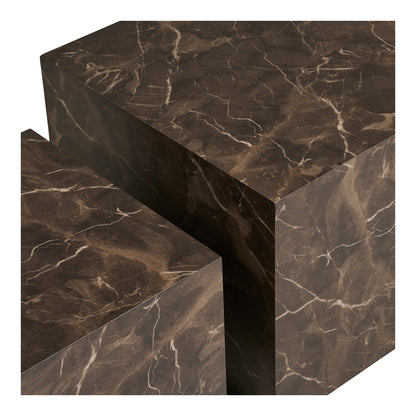 Salontafel Prague – MDF met marmerlook, bruin, set van 2